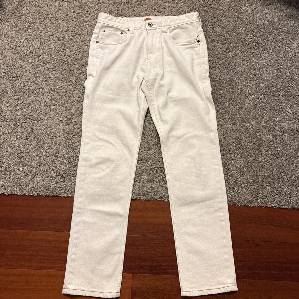Tommy Bahama Mens Bleached Sand Weft Side Keys Vintage Slim Jeans Cream 30x32